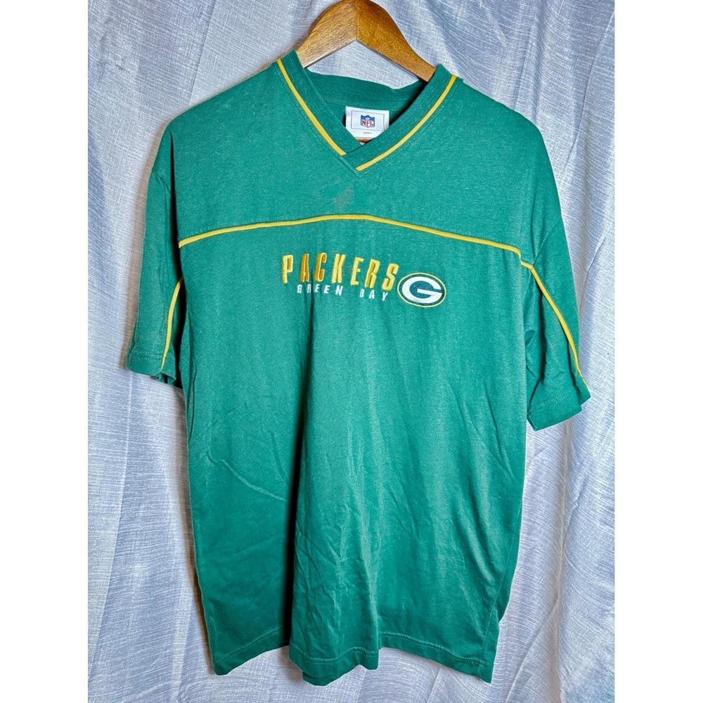 Green Bay Packers NFL Football V-Neck T-Shirt Size L Green Yellow